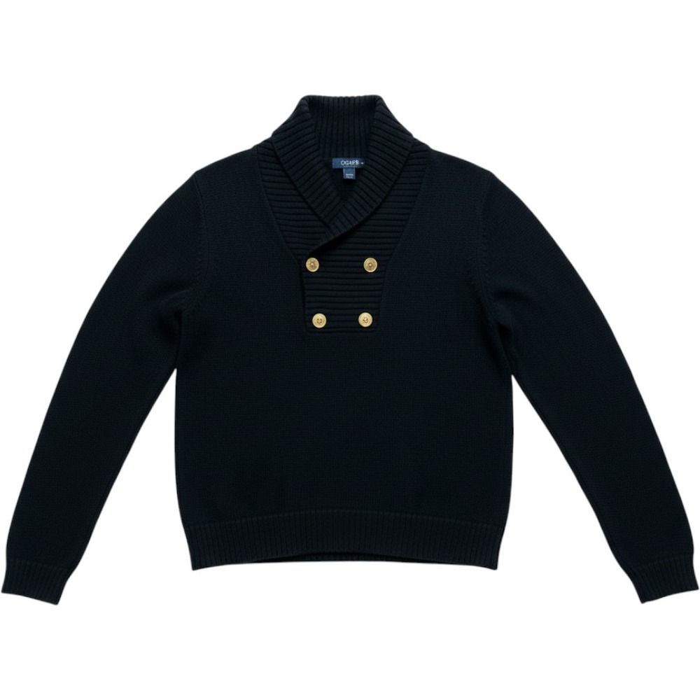 Chaps Mens Shawl Collar Pullover Sweater Navy Blue Gold Buttons Size M